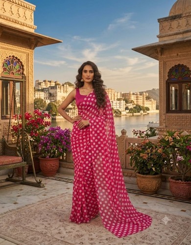 White polka dot chiffon - chiffon, saree