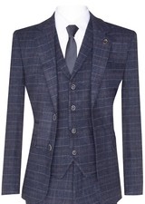 Mens Blue Check 3 Piece Tweed