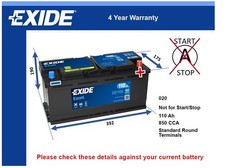 Car Battery EB1100 Exide 020