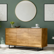 160cm Sideboard Oak | 3 Doors, Shelves, Push-to-Open | Metal Frame Modern Unit