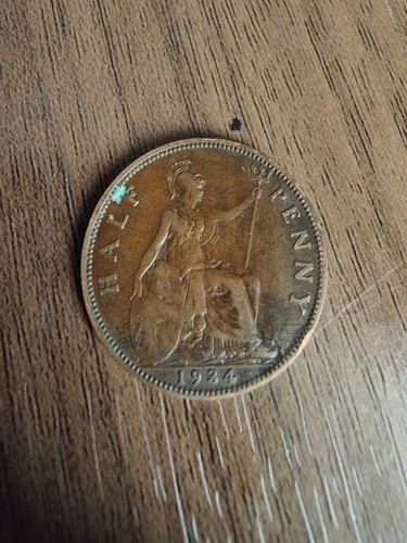 1934 half penny coin george - penny,