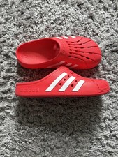 New Adidas Adilette Clogs Red With White Stripes UK 11 EU 45/46