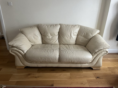 Cream leather 3 seater - 2-,