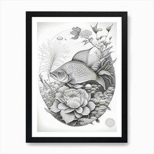 Tancho Showa Koi Fish Haeckel Style Framed Wall Art Poster Canvas Print Picture