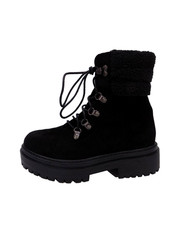 Black Faux Suede Combat Womens