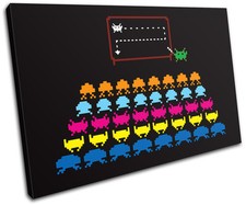 Space Invaders Pop Abstract Gaming SINGLE CANVAS WALL ART Picture Print VA
