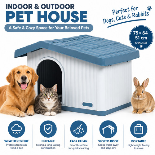 Blue plastic pet house all - plastic,