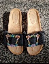 Stephan. Black Jewelled Cork Buckle Wedge Sandals. UK Size 5.
