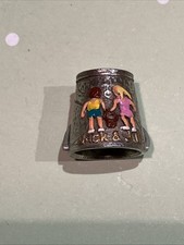 Vintage Nursery Rhyme Thimble Jack and Jill. Hand Painted Pewter Thimble