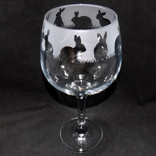 Hand etched rabbit gin - etched, glass