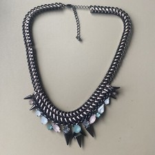 Zara Statement Pink, Green Gem Necklace Dark Nickel Ibiza Festival Gift Wedding