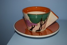 Clarice Cliff inspired conical Cup Saucer Autumn / Secrets Patterns MMA 1993