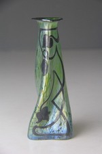 Loetz Sterling Silver Overlay Papillon Green Iridescent Glass Vase