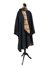 Women's Black DAVID BARRY Wool Tartan Lining Scarf Neck Vintage Cape O/S N22 