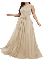 Womens Plus Size One Shoulder Bridesmaid/Prom Dress In Champagne