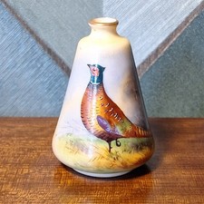 Antique Locke & Co. Worcester Vase Painted With Pheasant Signed C. Morris  10cm