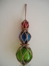 3 Large Fishing Boat Net Glass Floats & Rope Green Blue Red Ball Nautical Ai