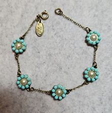 Rare Vintage Cath Kidston Costume Bracelet Turquoise Colour & Pearl Flowers. NEW