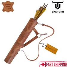 Brown Handmade Traditional Shoulder Quiver Leather Arrow Holder with Large Pouch