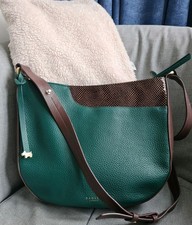 Radley Leather Satchel Bag Messenger Shoulder  Large Green Brown Saddle Bag 