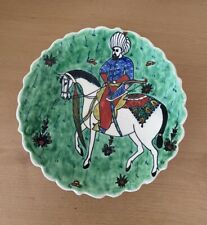 GORGEOUS KUTAHYA TURKISH HANDCRAFTED CERAMIC PLAQUE: HORSEMAN WARRIOR: SIGNED