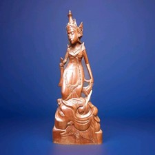 VINTAGE CARVED WOODEN STATUETTE DEWI RATIH BALINESE GODDESS HAND CARVED FIGURINE