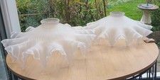 Pair Of Vintage French Art Deco Frilled Frosted Glass Coolie Light Shades