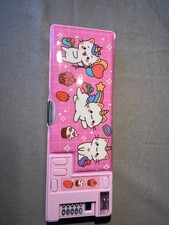 Pink pencil case with cat logo