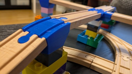 Wooden train track bridge