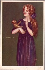 VINTAGE POSTCARD ARTIST SIGNED T. CORBELLA LADY WITH TEDDY BEAR SERIES 357-3