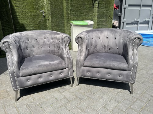 Pair grey velvet chesterfield - pair,