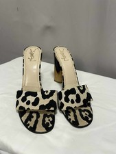 YSL leopard Cloth Mules Wooden
