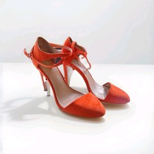 ZARA Orange Cross Ankle Strap High Heel shoe Closed Toe, Soft Suede. SIZE 6 EU39