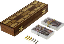 Ajuny Traditonal Wooden Cribbage Board Game with Metal Pegs and Playing Cards
