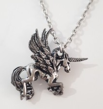 Silver Pendant Pegaso Three Dimensional Beauty Winged Unicorn Horse 1.5in x 2in