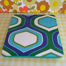 Vintage Mid Century Mat Blue Green Geometric Formica Trivet Plant Mat 60s 70s
