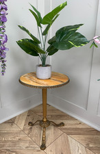 MID CENTURY VINTAGE GOLD BRASS & ORANGE ONYX EFFECT PLANT STAND WINE TABLE 19" H