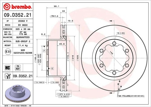 Brembo d352 brake disc - 09.d352.21,