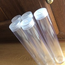 BUTTON TUBES X 5      CLEAR BUTTON TUBE FOR ALL YOUR STORAGE NEEDS 19MM TO 54MM