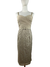 Frank  Usher   SILK Pencil  Dress Pale Gold   Beige Size  10 Excellent