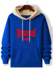 Men's Arsenal 1886 Print Hoodie Blue/Cream Drawstring Kangaroo Pocket