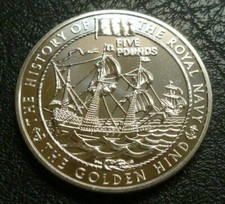 Jersey & Guernsey Commemorative £5 Coins:- Wellington, Golden Hind etc see menu