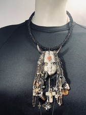 VTG Amulet Mask Necklace Pagan Charms Witchy Samhain Halloween Talisman Gothic