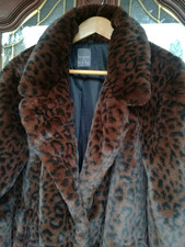 PRIMARK BROWN BLACK LEOPARD PRINT FAUX FUR COAT SIZE LARGE 14 TO 16
