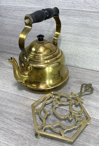 Vintage brass teapot with - brass,