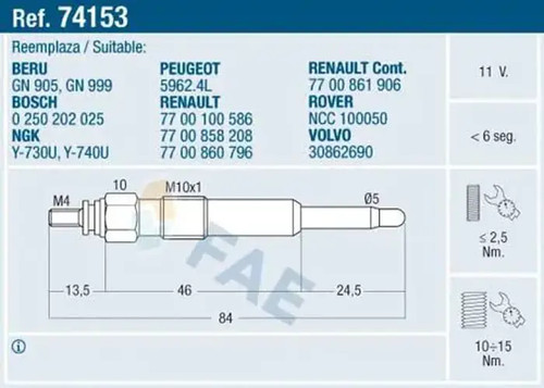 Glow plug 74153 fae for - glow,