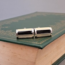 Black and cream enamel bar design Vintage cufflinks stainless steel LL-259