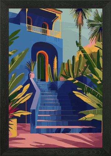 Blue moroccan house framed - house,