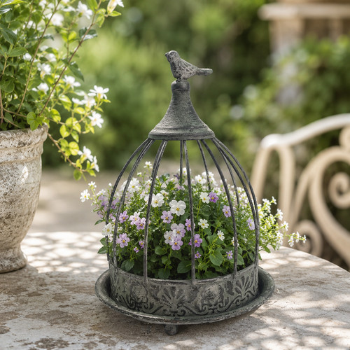 Rustic metal bird - bird, cage