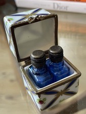 Exquisite Limoges Antique Perfume Blue Bottle Trinket Box Hand Painted + Gilt